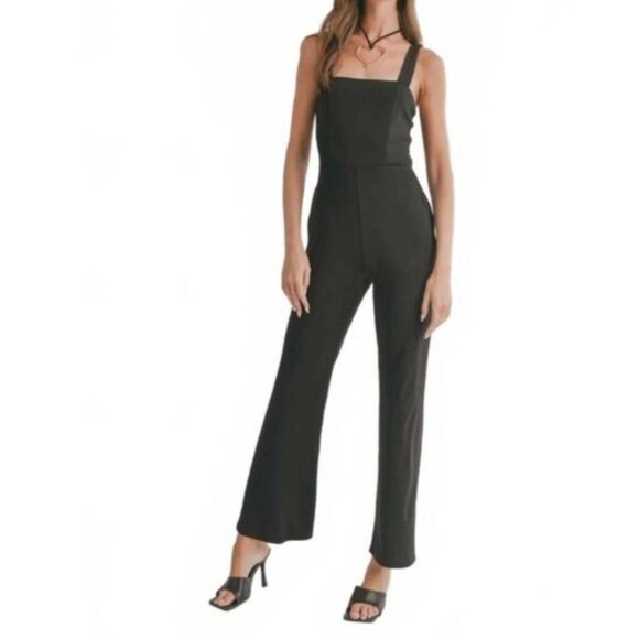 Sage Pants - NWT Sage The Label Icon Square Neck Jumpsuit Black Straight Leg Size Small